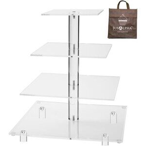 Large 4 Tier Cupcake Stand Square Acrylic Cupcake Tower Stand for Dessert